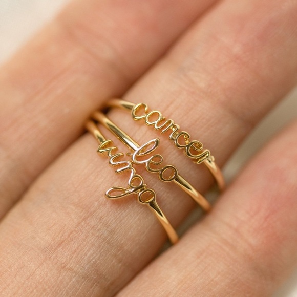 Zodiac Sign Minimalist Boho Text Astrology Ring - Picture 3 of 16